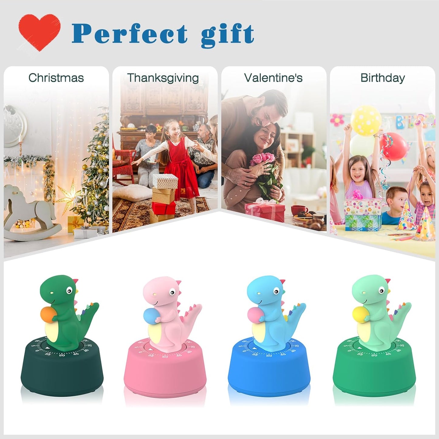 60 Minutes Mechanical Kitchen Timer,Cute Dinosaur Timer for Kids,Wind Up Egg Timer for Cooking,Reading,Classroom and Do Sports. (Sky Blue)