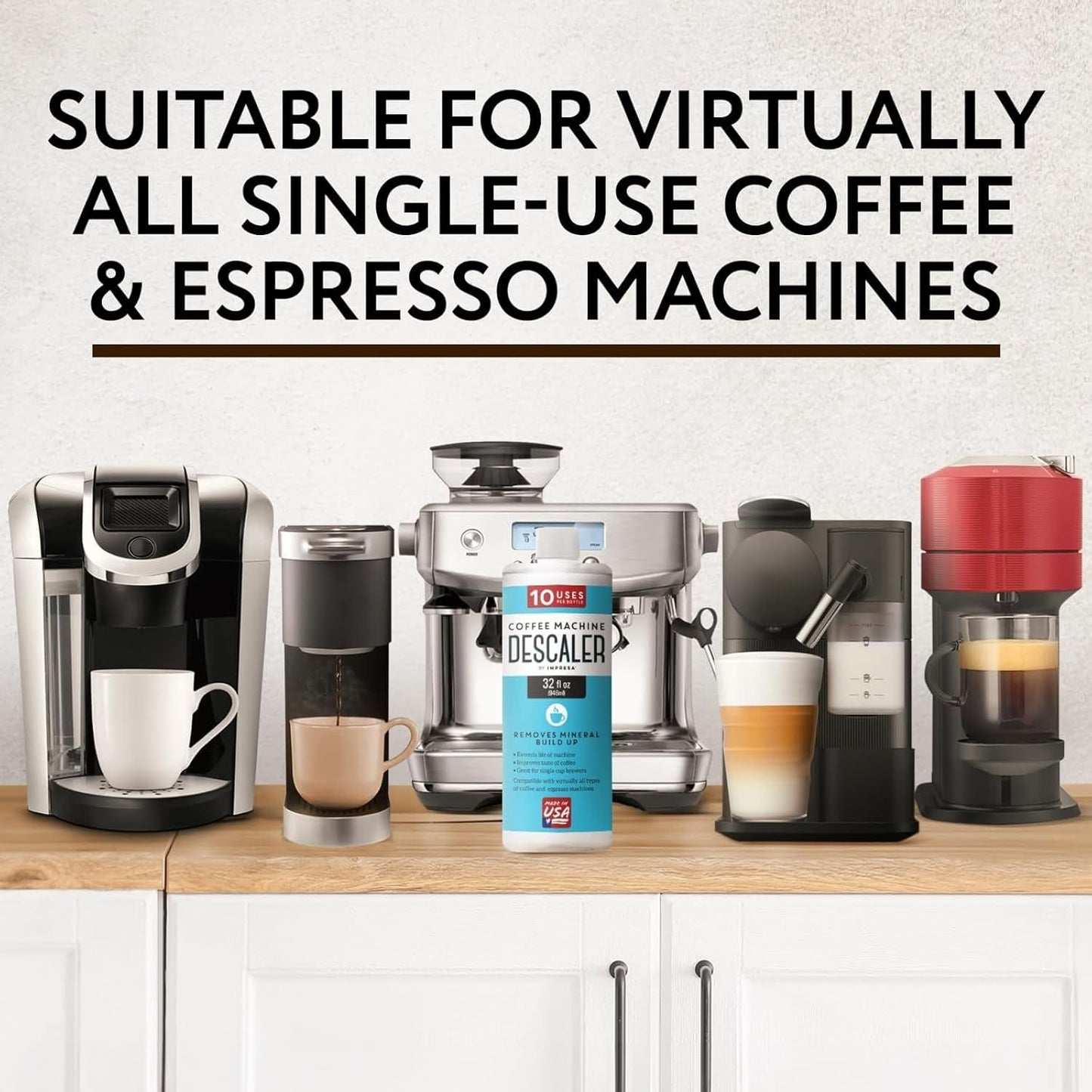 IMPRESA 10 Uses 32oz Coffee Machine Descaler for Keurig and Virtually All Single Use Coffee and Espresso Machines - Made in the USA