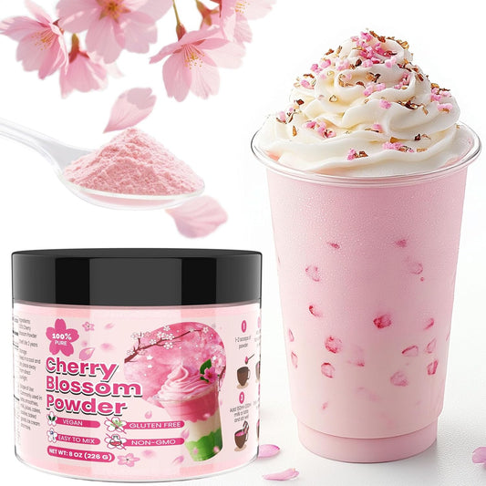 Cherry Blossom Powder - 8oz No Additive Sakura Powder for Baking, 100% Spring Season Cherry Blossom, Pink Color Natural Food Coloring, Perfect for Latte, Smoothies, Drinks - Vegan, Gluten Free