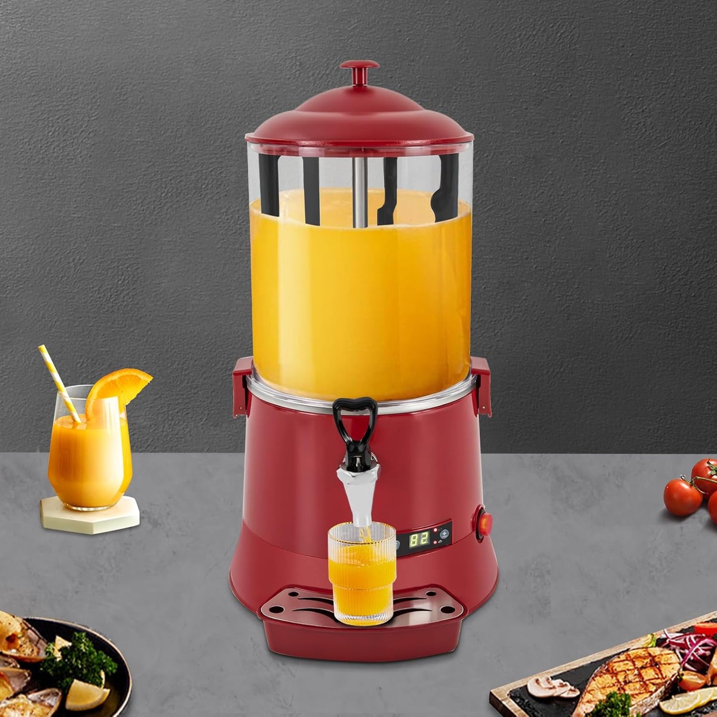 10L Commercial Hot Chocolate Machine Maker,110V Hot Chocolate Melting Machine,Temperature Adjustable Hot Beverage Warmer Dispenser for Chocolate Coffee Milktea (Red)