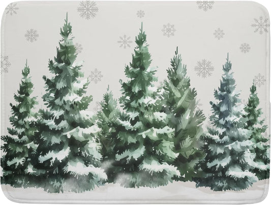 Christmas Dish Drying Mat 16x18 Inch Xmas Forest Tree Absorbent Dish Drainer Protector Pad Winter Holiday Microfiber Drying Mats Absorbent Reversible Dish Pad Kitchen Accessories for Countertop