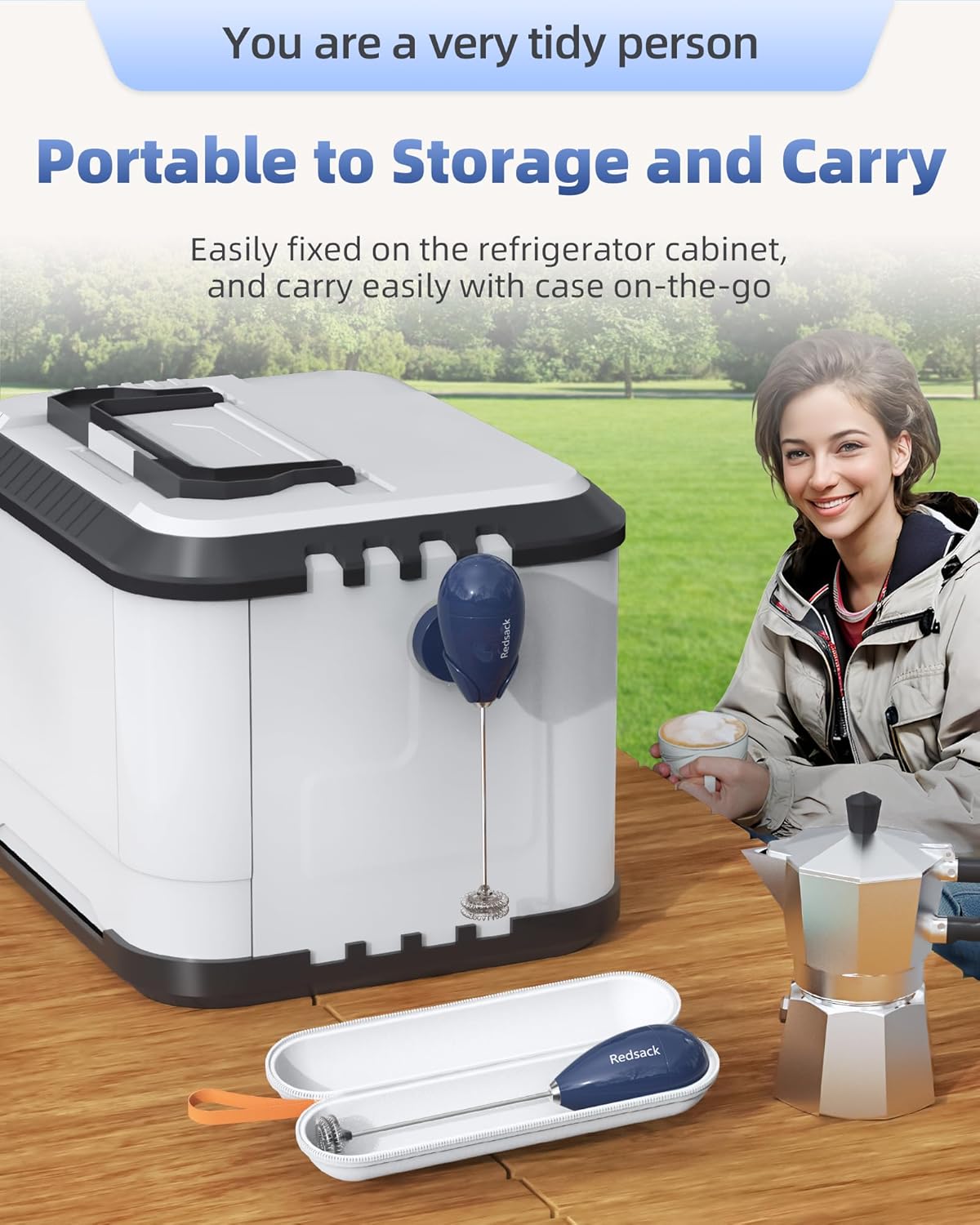 Milk Frother Handheld with Case,USB C Rechargeable Frother Wand for Coffee, Portable Electric Whisk with Stand,Waterproof Hand Drink Mixer Travel for Lattes, Cappuccino, Matcha, Egg (Navy blue)