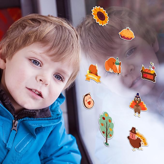 Window Clings Stickers for Kids Window Gel Clings Decals Thick Gel Clings Toddlers and Adults Classroom Home Nursery Airplane Birthday Party Supplies (Fall)