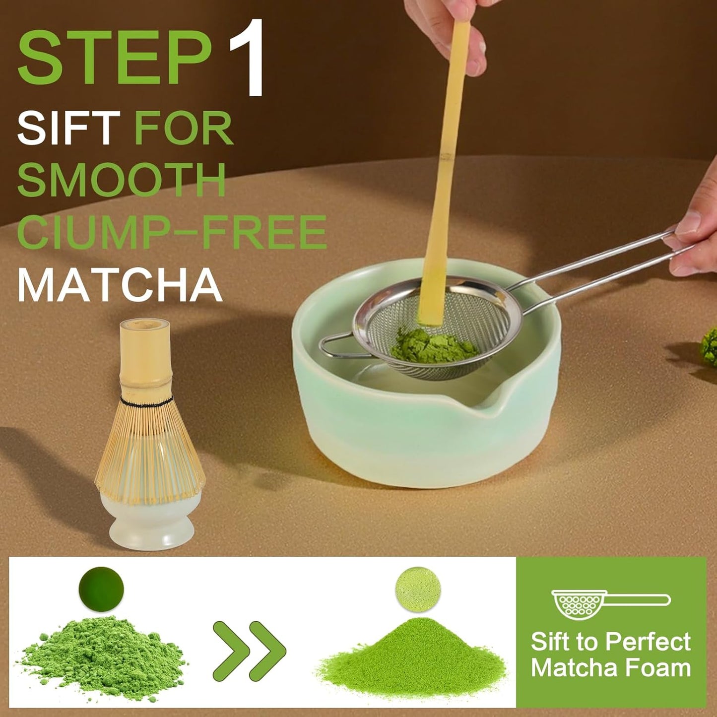 Matcha Whisk Set, 5pcs Japanese Ceremony Matcha Tea Kit Includes Ceramic Matcha Bowl with Spout, Bamboo Whisk & Holder, Traditional Scoop, Stainless Sifter, Gift for Matcha Lovers Beginner