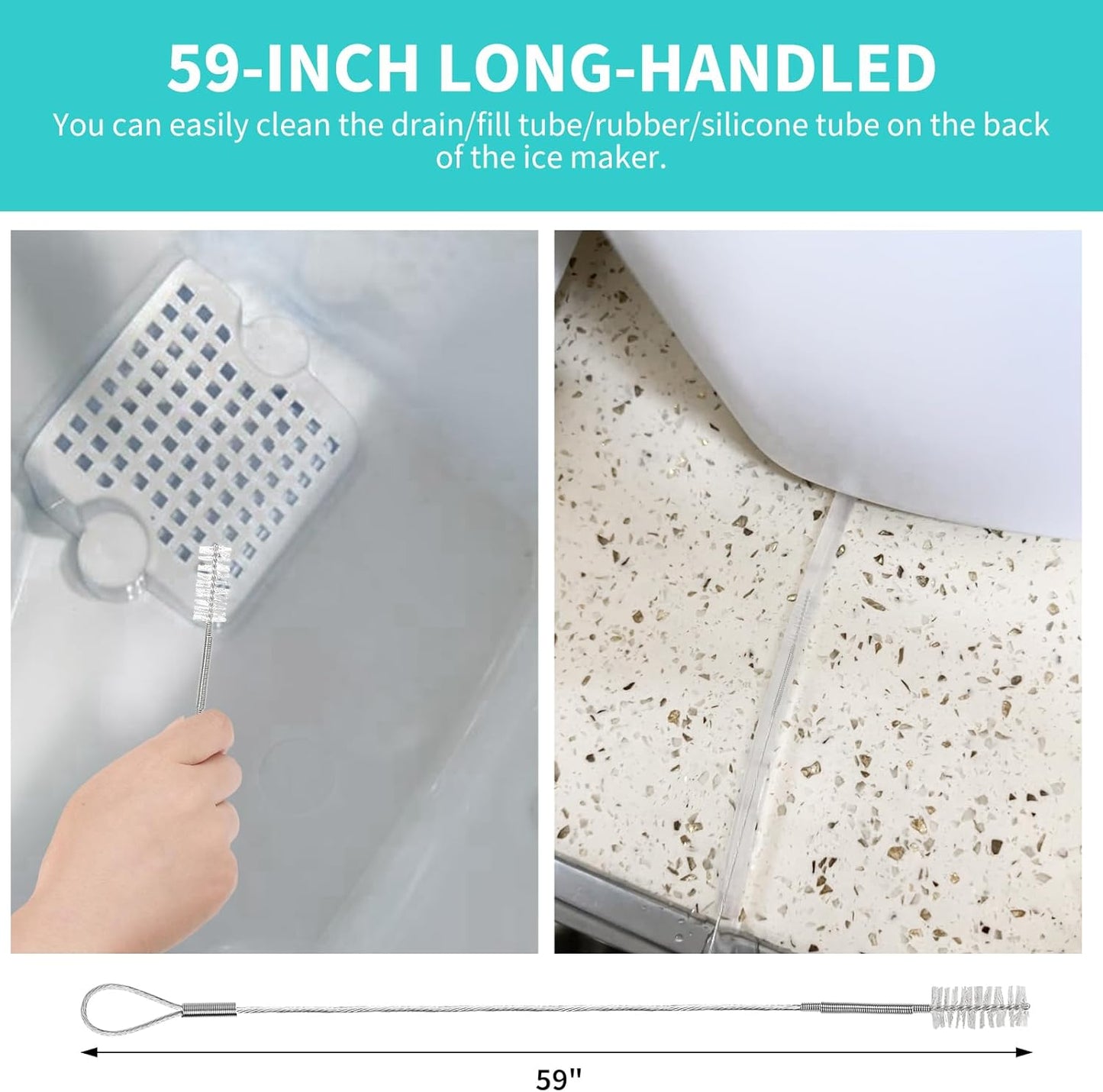 TUZAZO Ice Machine Cleaner Brush Kits, 10 PCS Ice Maker Cleaning Tools - 2PCS Long Drain Pipe Brushes and 8 PCS Crevice Cleaning Brushes