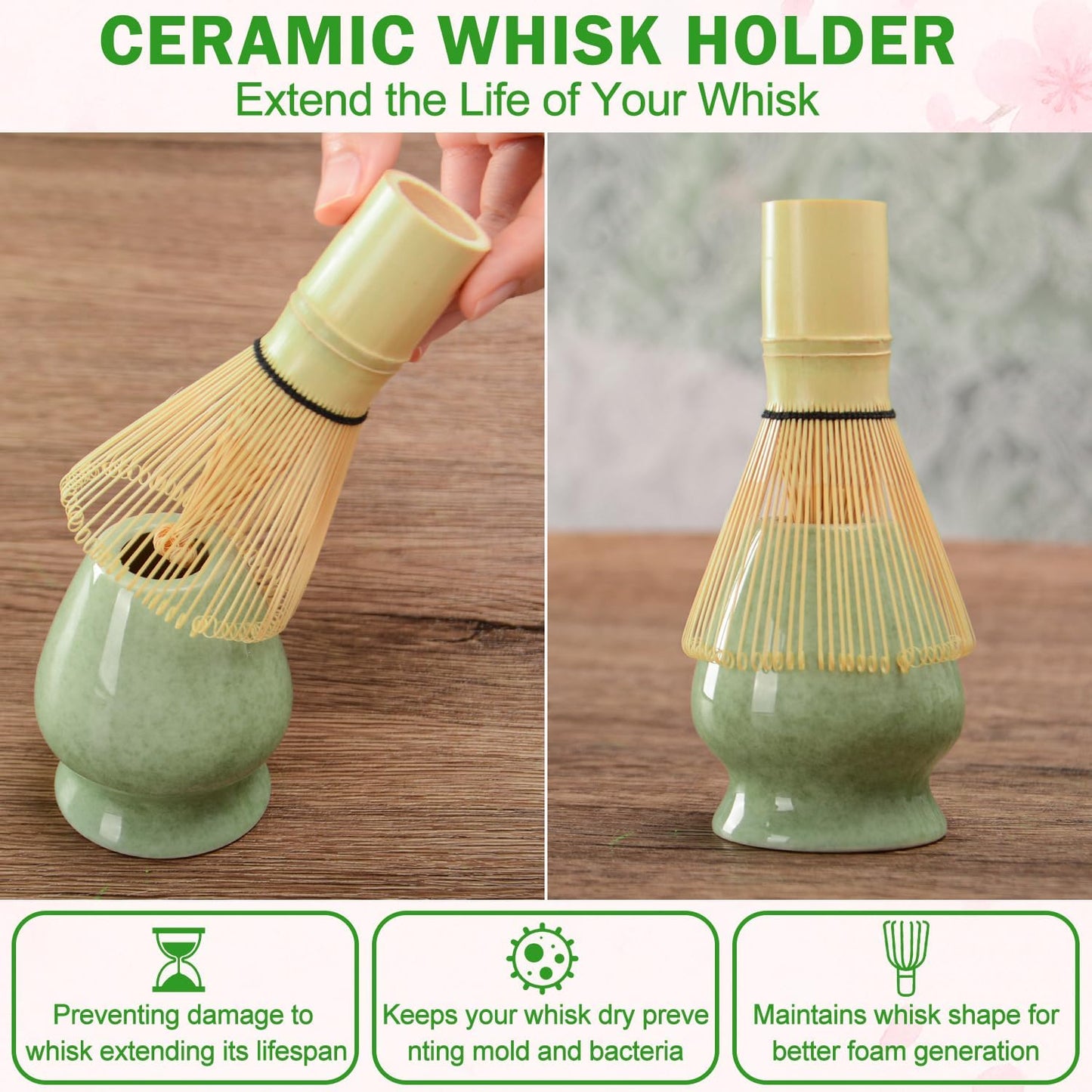 MONOJOY Matcha Whisk Set Ceramic Bowl Kit with Spout, Bamboo Chasen and Holder, Scoop Rest,Sifter Tea Towel Ceremonial Cute Matcha Tea Making Tool,Gift Perfect for Latte Lovers | Beginners,7pcs