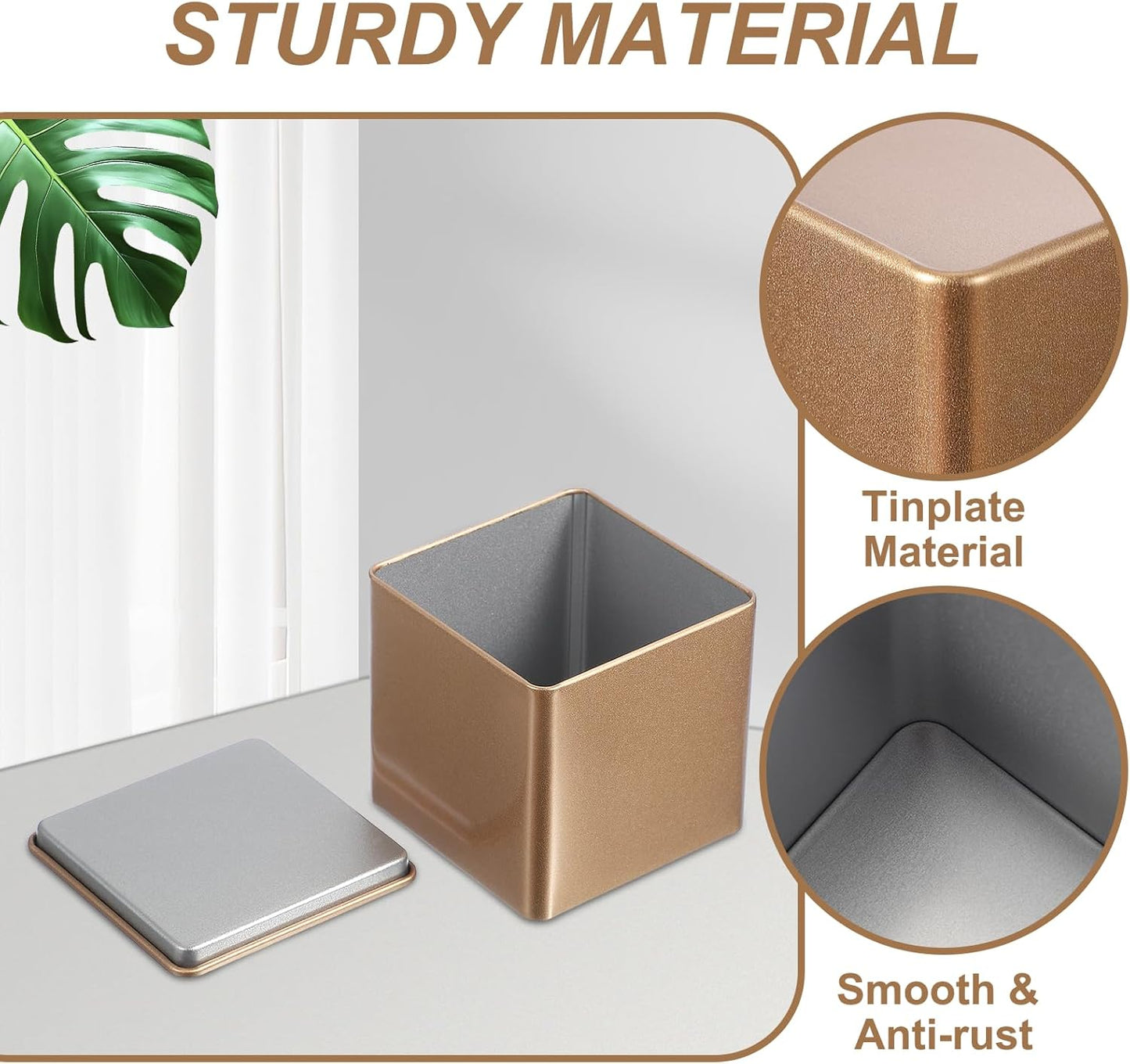 PATIKIL Metal Tea and Tin Set 3.35"x3.35"x3.35", 2 Pcs Metal Storage Airtight Storage Square Container with Lid for Loose Tea Coffee Candy Treats Gifts Spice DIY, Champagne