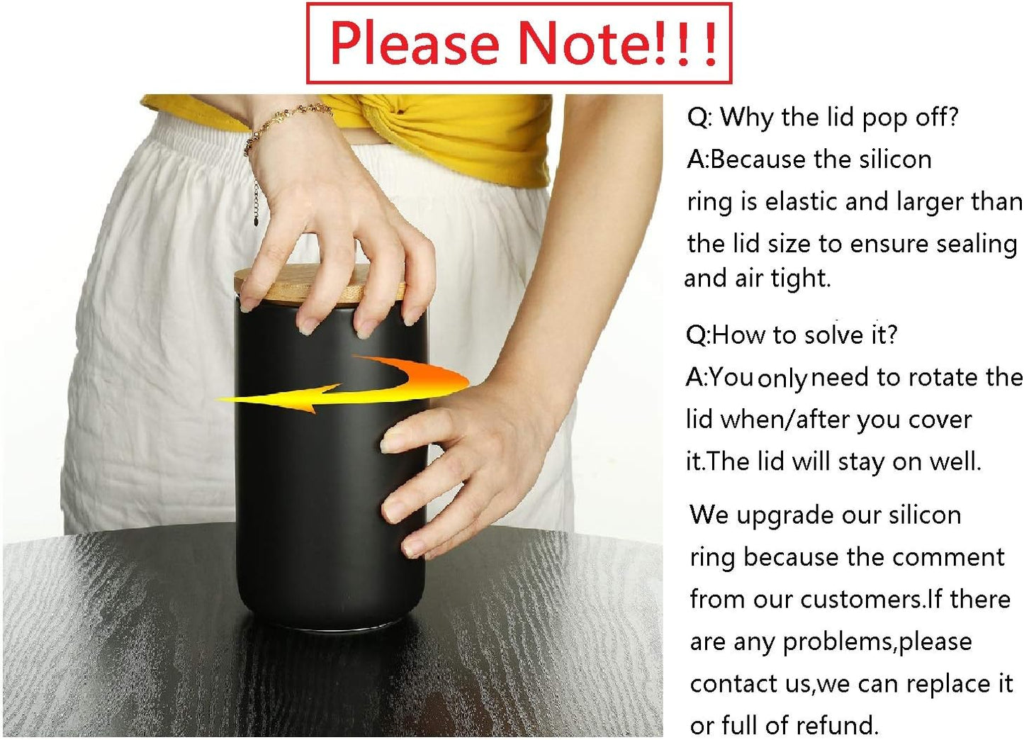 Ceramic Food Storage Jar Canister Modern Design Food Canisters with Airtight Seal Bamboo Lid,Loose Tea Coffee Spice Nuts Snacks Seasonings Storage Jar Canister Caddy (black 7.03oz/200ml)