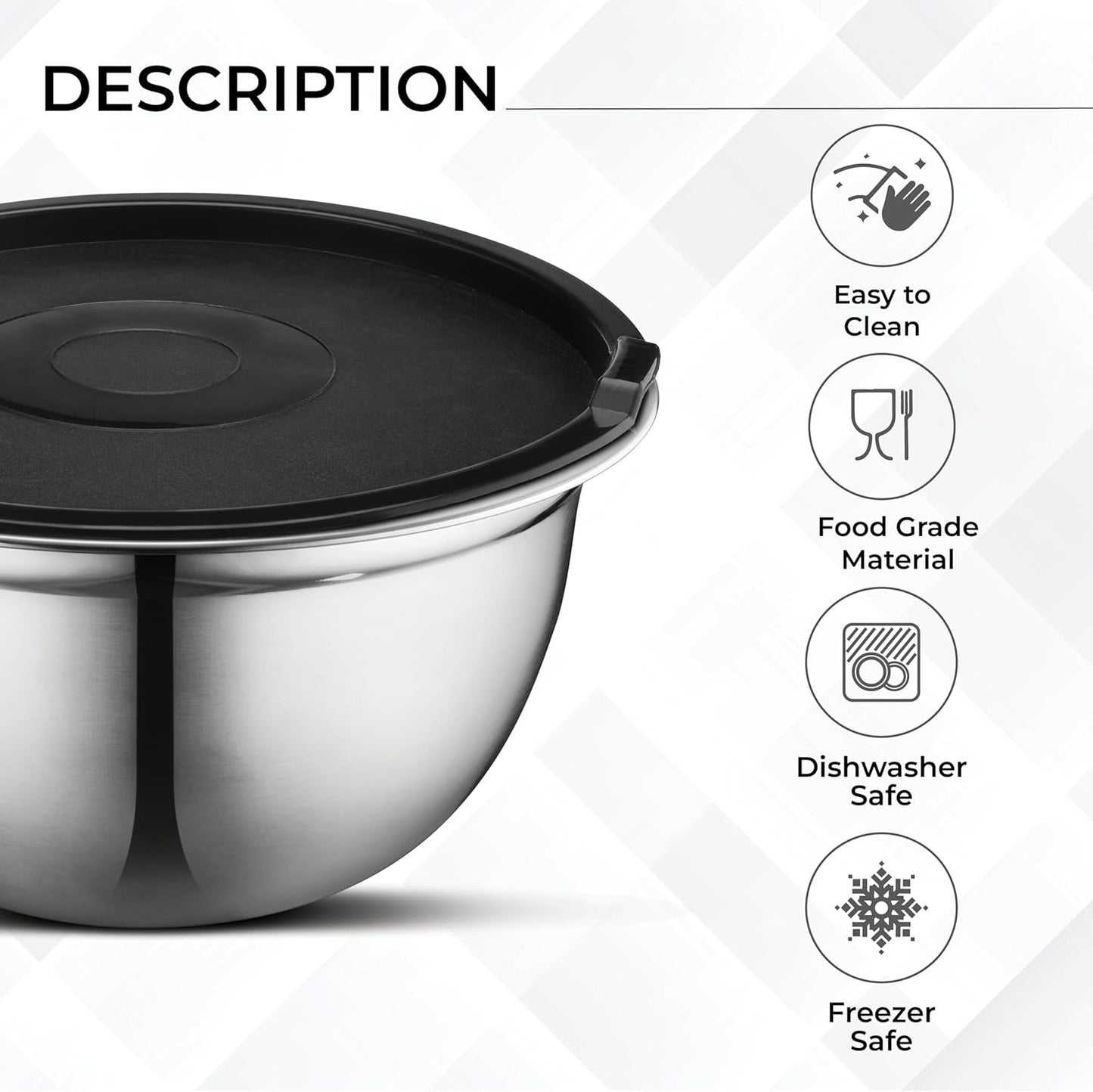 AVADOR Premium Stainless Steel Mixing Bowls Sets Brushed Stainless Steel Mixing Bowl Set, Easy To Clean, Space Saving, Great for Cooking, Baking, Prepping Needs (8 pc with Lid and Grater)