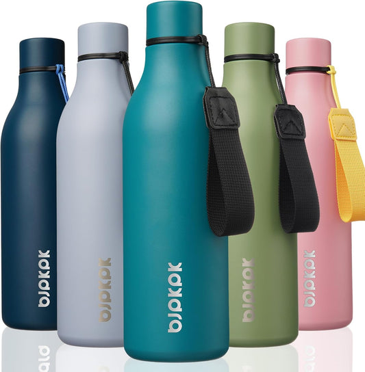BJPKPK Insulated Water Bottles, 25 oz Stainless Steel Metal Water Bottle with Strap, BPA Free Leak Proof Thermos, Mugs, Flasks, Reusable Water Bottle for Sports & Travel, Lake Blue