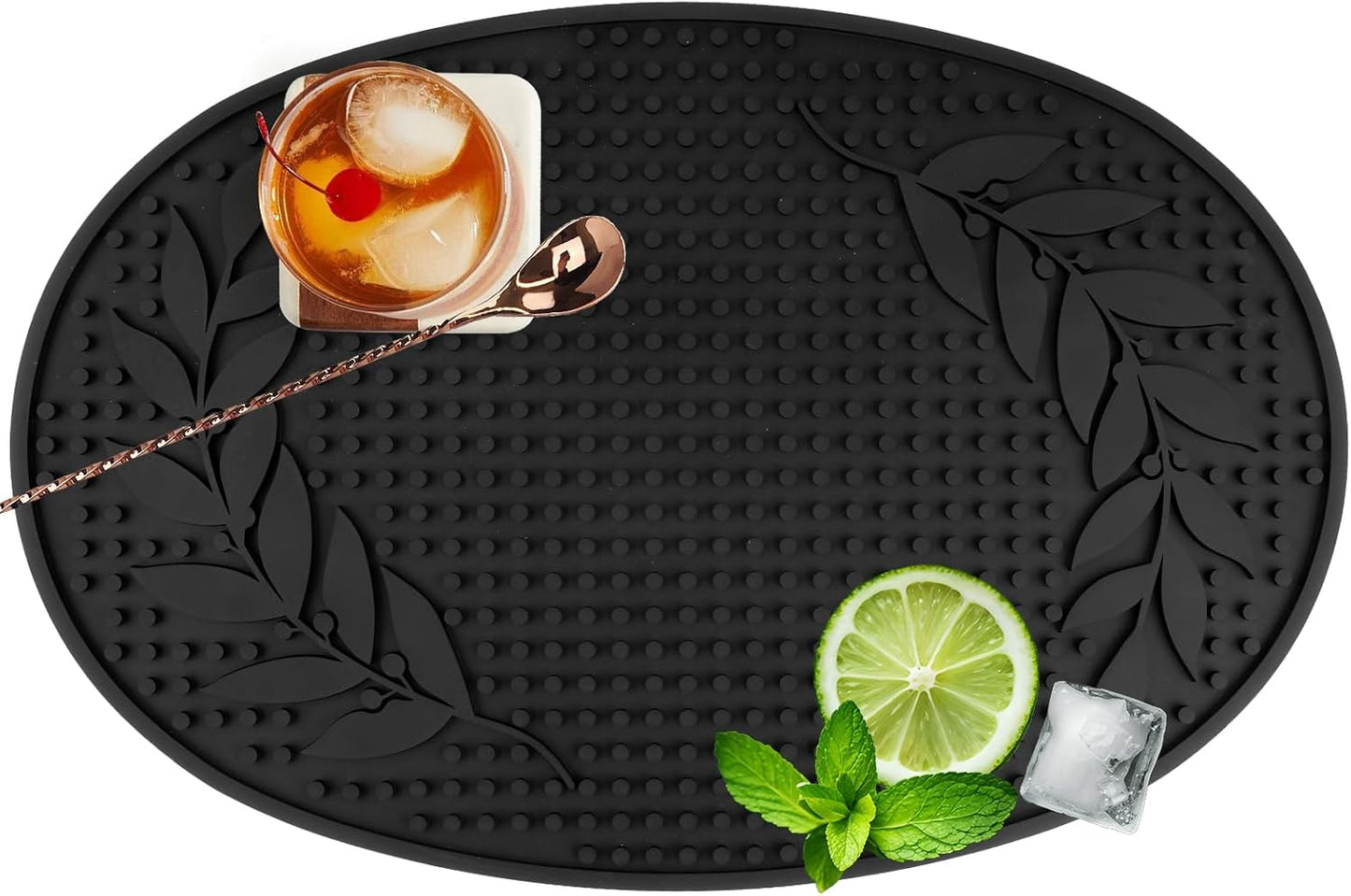 Bar Mat for Countertop 18in x 12in Large - Thick Durable Non-Slip Spill Rubber Bar Mats for Bartending - Personalized Custom Oval Bar Mat for Home Bar Barista