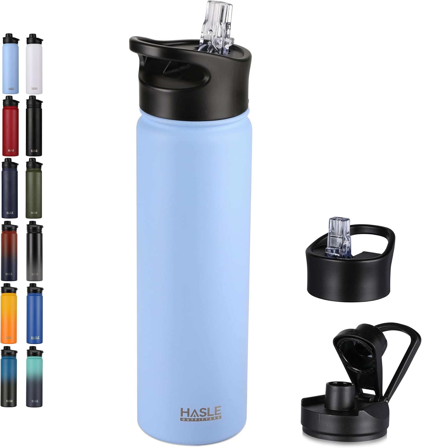 HASLE OUTFITTERS Insulated Water Bottle 22 oz Double Wall Stainless Steel Water Bottle Wide Mouth with Straw Lid & Spout Lid Keeps Cold or Hot(Blue,1)