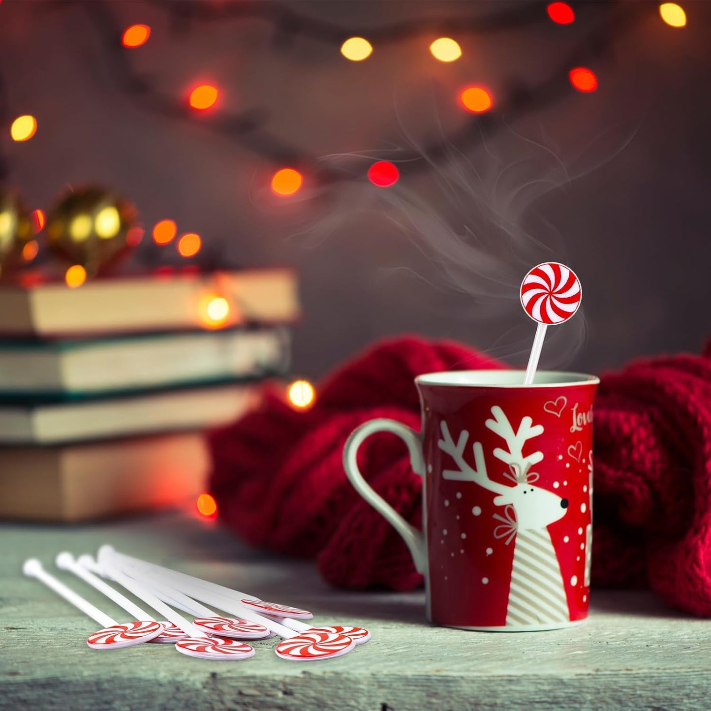 30 Pcs Christmas Drink Stirrers Xmas Stir Stick Holiday Coffee Swizzle Stick Reusable Plastic Hot Cocoa Bar Chocolate Decoration Cocktail Mixer(Lollipop,Charming Color)