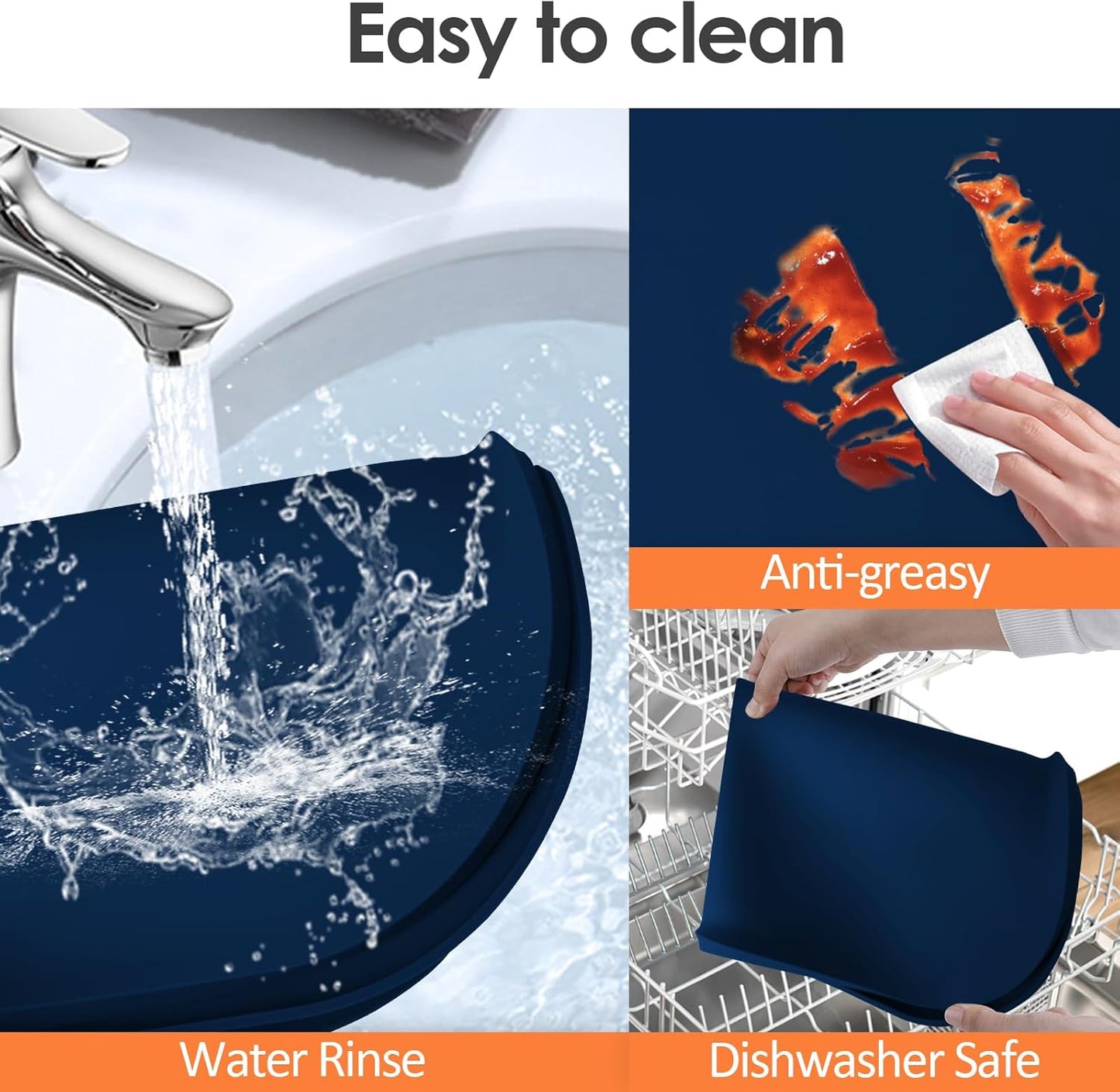 Silicone Coffee Maker Mat with Lip, 17.4'' x 10.6'' Heavy Duty Coffee Maker Mat for Countertops, Coffee Tray Fit Under Coffee Machine Appliance Automatic Machines Espresso Accessory, Navy Blue