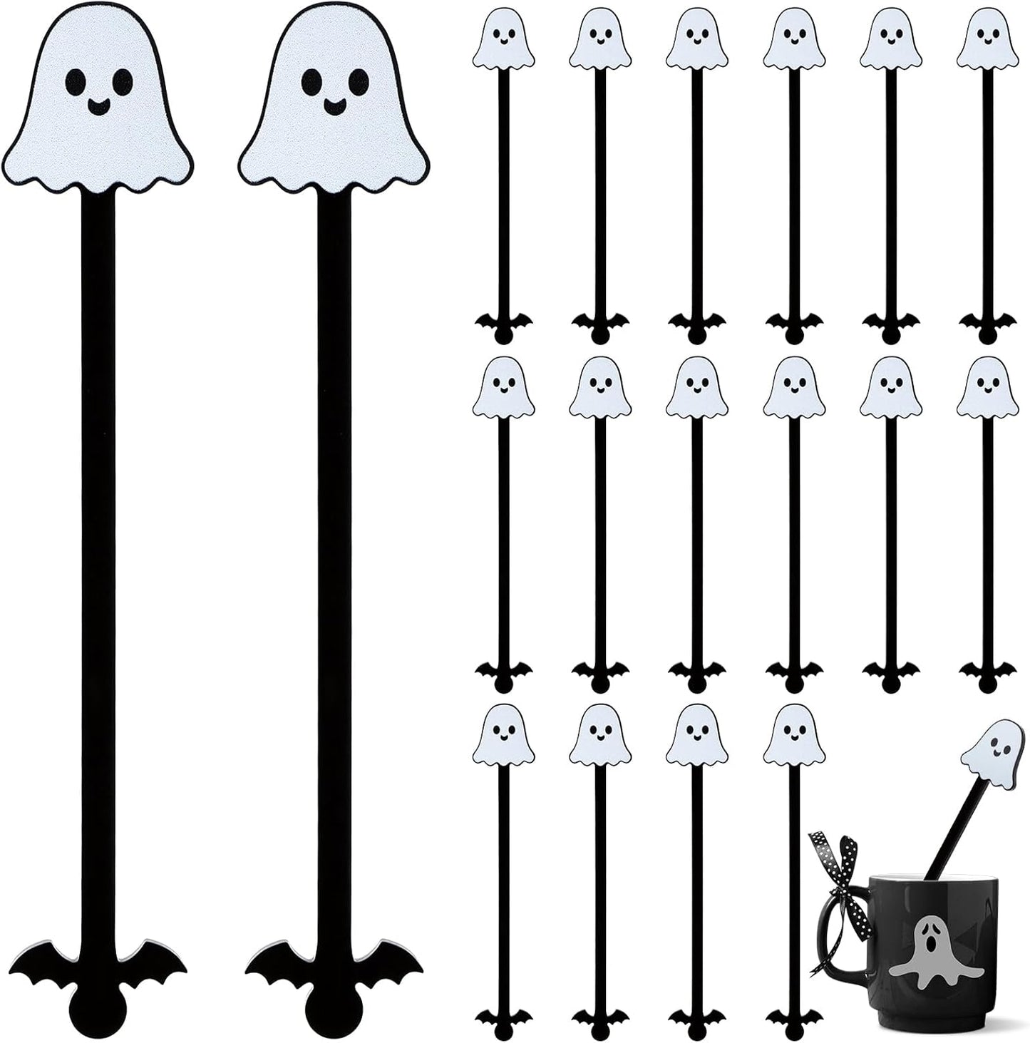 Remerry 18 Pcs Halloween Swizzle Sticks 6.7 Inches Halloween Reusable Stir Sticks Acrylic Drink Stirrers Ghost Cocktail Coffee Stirrers Bulk for Coffee Bar Cocktail Milk Party Decor(Ghost)