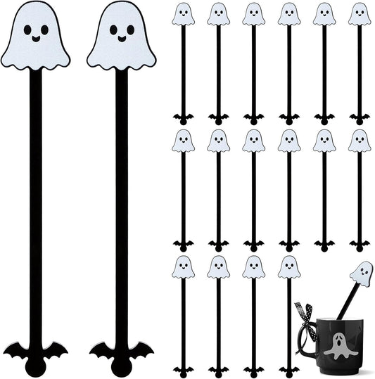 Remerry 18 Pcs Halloween Swizzle Sticks 6.7 Inches Halloween Reusable Stir Sticks Acrylic Drink Stirrers Ghost Cocktail Coffee Stirrers Bulk for Coffee Bar Cocktail Milk Party Decor(Ghost)