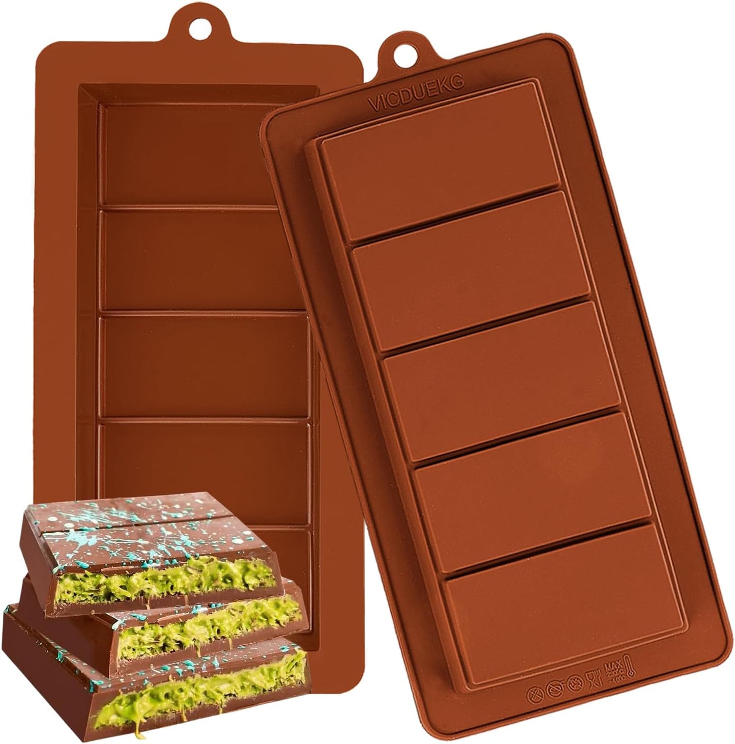 2 PCS Chocolate Bar Molds Deep Silicone Molds for Chocolate Bar Pistachio Dubai Candy Milk Chocolate Stuffed Bar