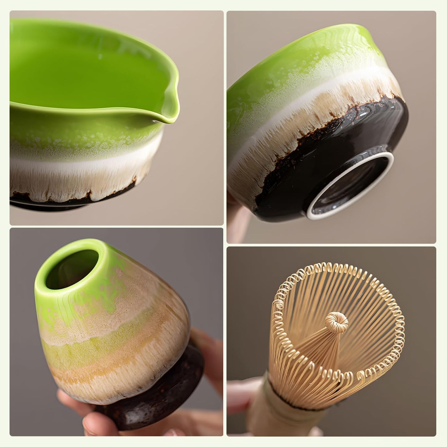Matcha Whisk Set Ceramic Matcha Set Includes Matcha Bowl Matcha Whisk and Holder, Bamboo Scoop, Sifter, 5 Pcs Matcha Kit for Matcha Lovers