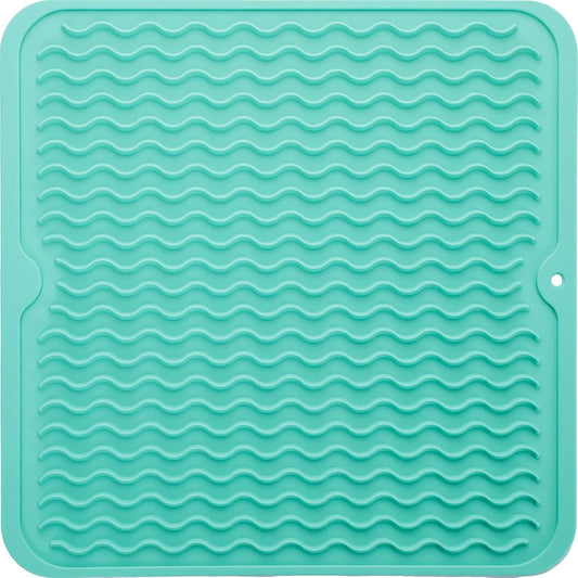 Silicone Dish Drying Mat for Multiple Usage,Easy clean,Eco-friendly,Heat-resistant Silicone Mat for Kitchen Counter or Sink,Refrigerator or Drawer liner Mint M 12 inches x 12 inches