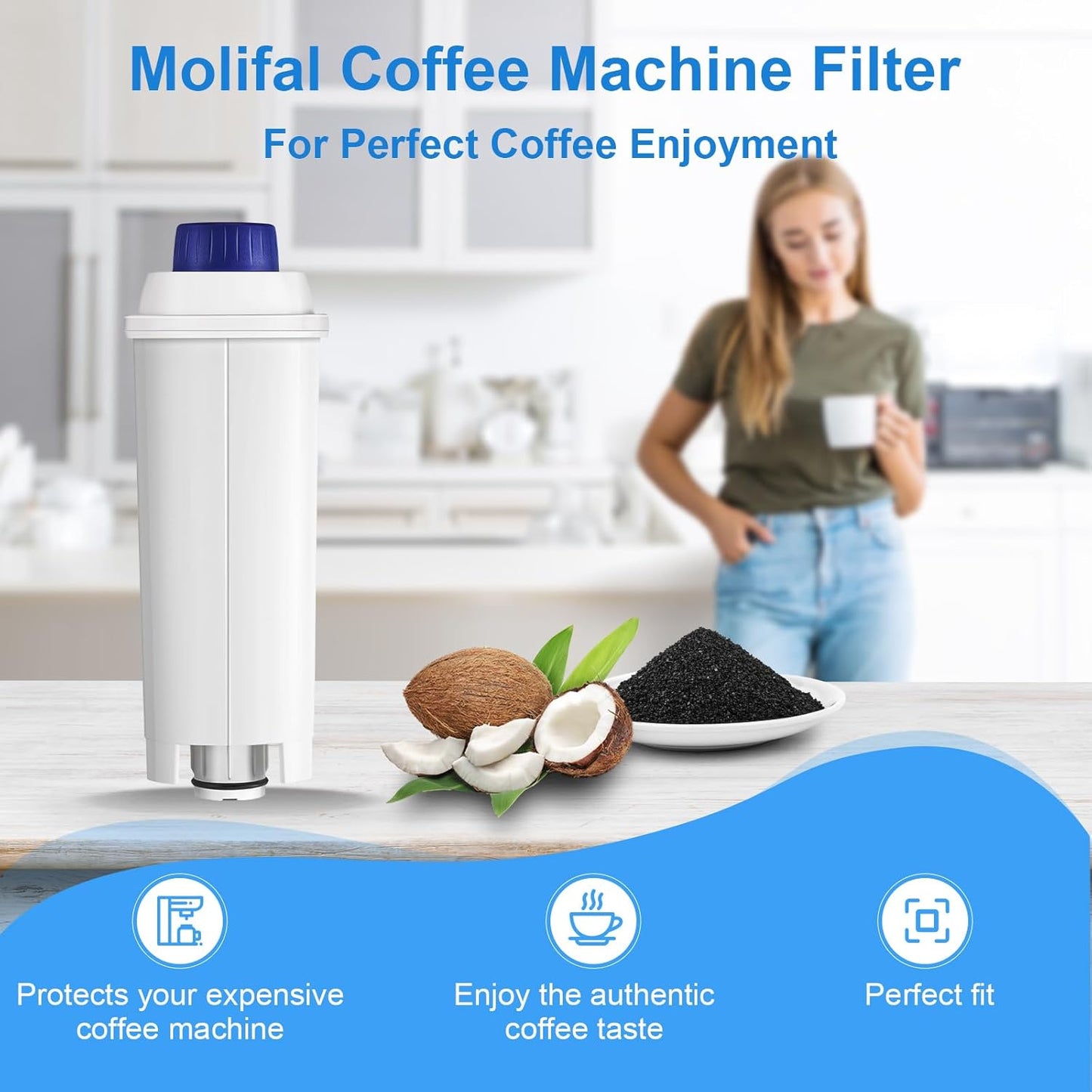 Water Filter Cartridge Replacement for Espresso Coffee Machines - Compatible with ECAM, ETAM, ESAM, Dinamica, Eletta Series - Improves Taste & Protects Your Machine, 6-Pack for Home Use