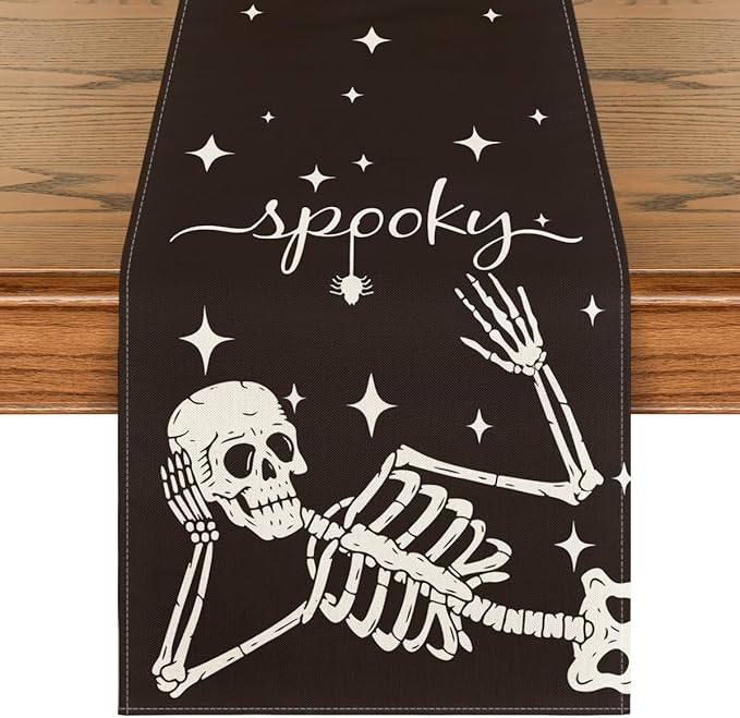 Artoid Mode Spooky Skeleton Spider Bone Halloween Table Runner, Holiday Kitchen Dining Table Decoration for Home Party Decor 13 x 90 Inch