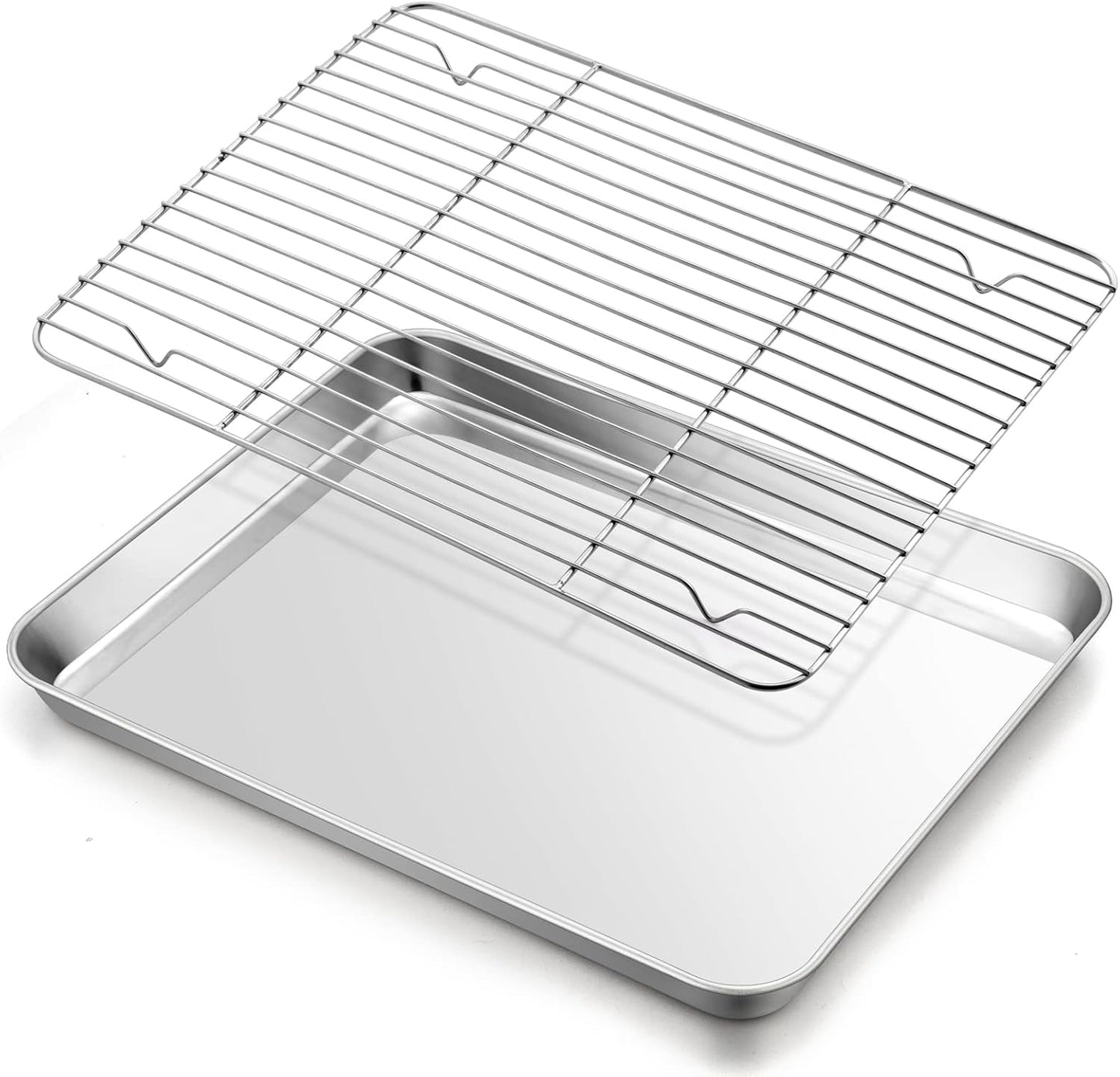 Baking Sheet with Rack Set, E-far 16”x12” Stainless Steel Cookie Sheet Pan for Oven, Rimmed Metal Tray with Wire Cooling Rack for Cooking Roasting Resting Bacon Meat Steak - Dishwasher Safe