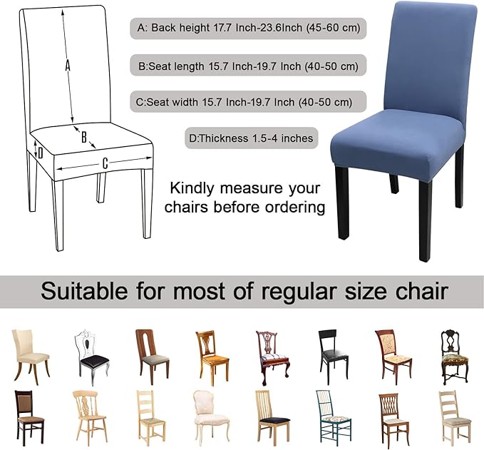 JQinHome Dining Room Chair Covers Set of 8, High Stretch Chair Slipcover Removable Washable Chair Seat Protector Cover for Home Party Hotel Wedding Ceremony (Gray Blue)
