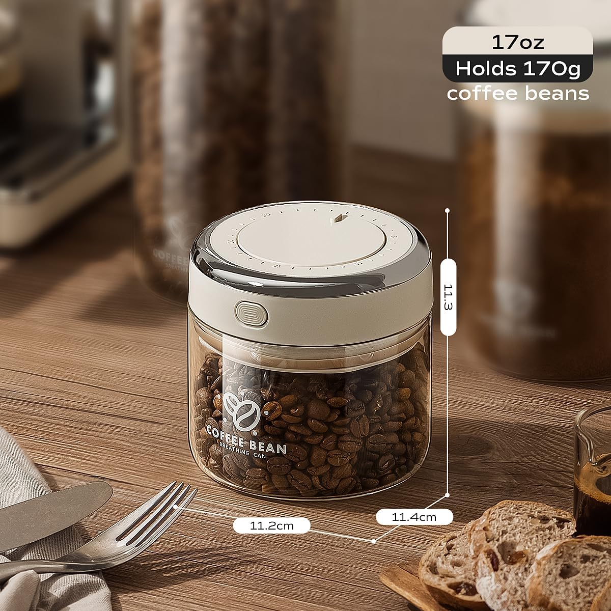 Coffee Canister with Premium Glass - Airtight Coffee Container with One-Way CO2 Valve and Freshness Tracker, Perfect for Coffee Bean Storage, 17oz/500ml