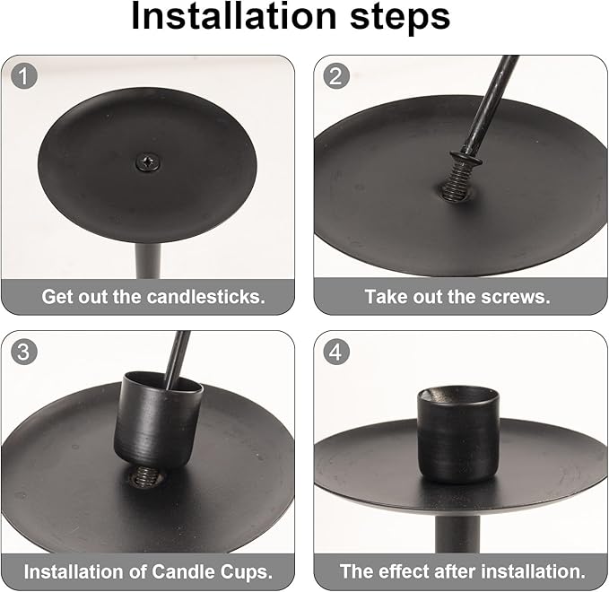 Set of 7 Metal Black Candle Holders, Assemblable Pillar and Taper Candlesticks, Halloween Fall Thanksgiving Day Dining Table Centerpieces Decor, Mantle Fireplace Candle Sticks Decorations