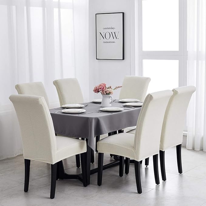 Joccun Chair Covers for Dining Room Set of 4, Dining Chair Slipcovers Stretch Dining Room Chair Covers Seat Protector,Washable Parsons Chair Cover for Home,Hotel,Banquet(Ivory,4 Pack)