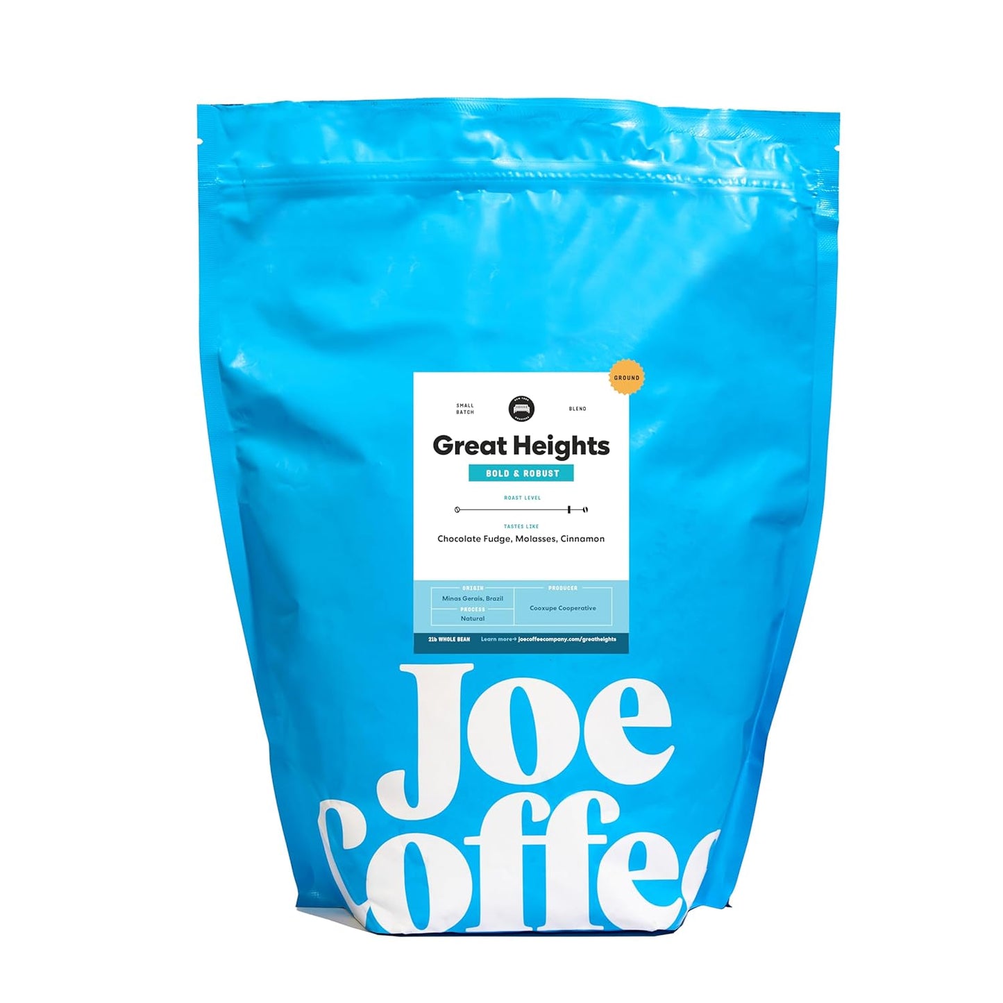 Joe Coffee Company - Great Heights Ground Coffee, 2 lb Bag | NYC Roaster, RFA Certified, Kosher, Climate-Friendly, Specialty Grade