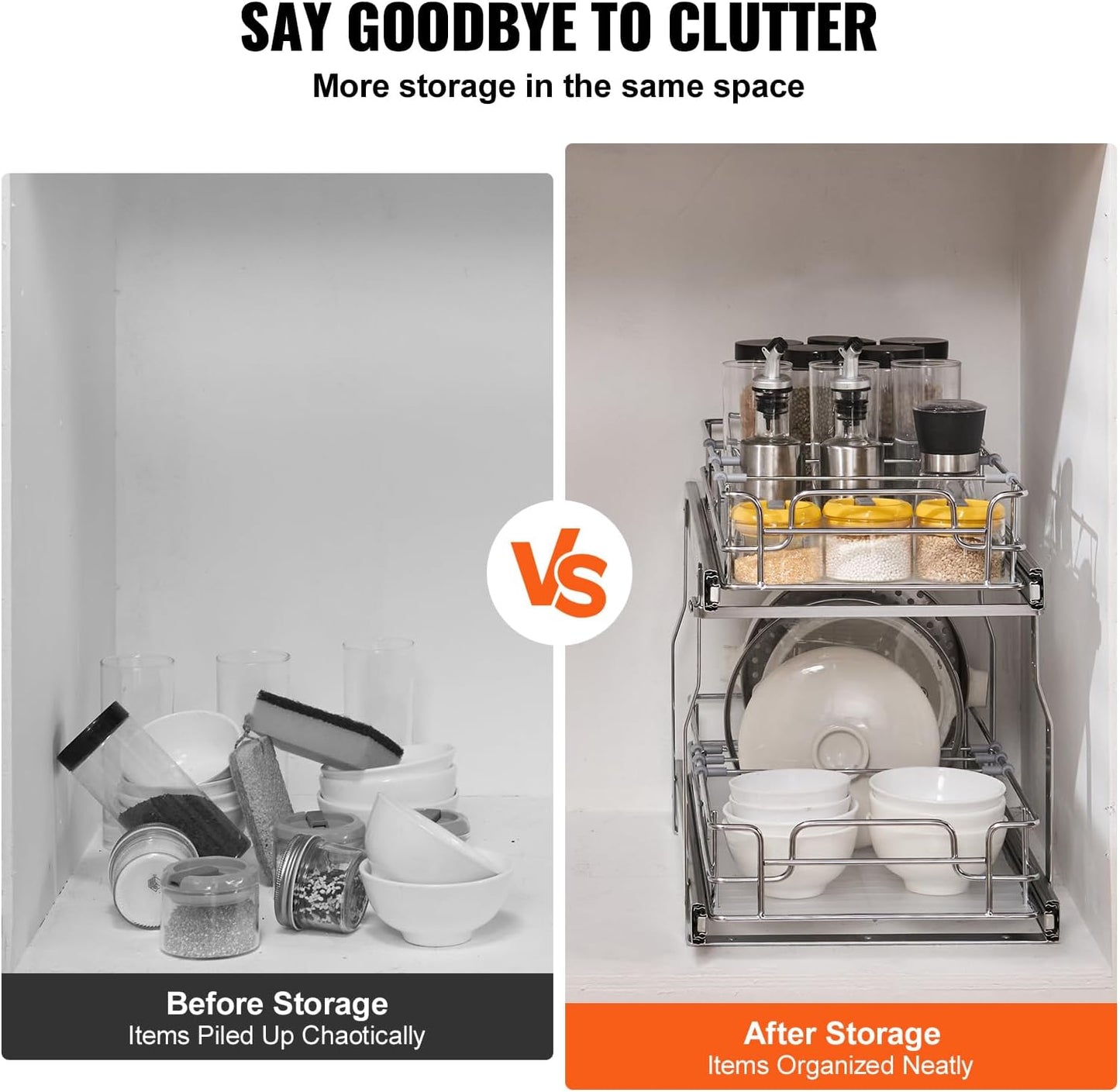 VEVOR Pull Out Cabinet Organizer, 12"W x 21"D Heavy Duty Slide Out Pantry Shelves, Chrome-Plated Steel Roll Out Drawers, Sliding Drawer Storage for Home, Inside Kitchen Cabinet, Bathroom, Under Sink