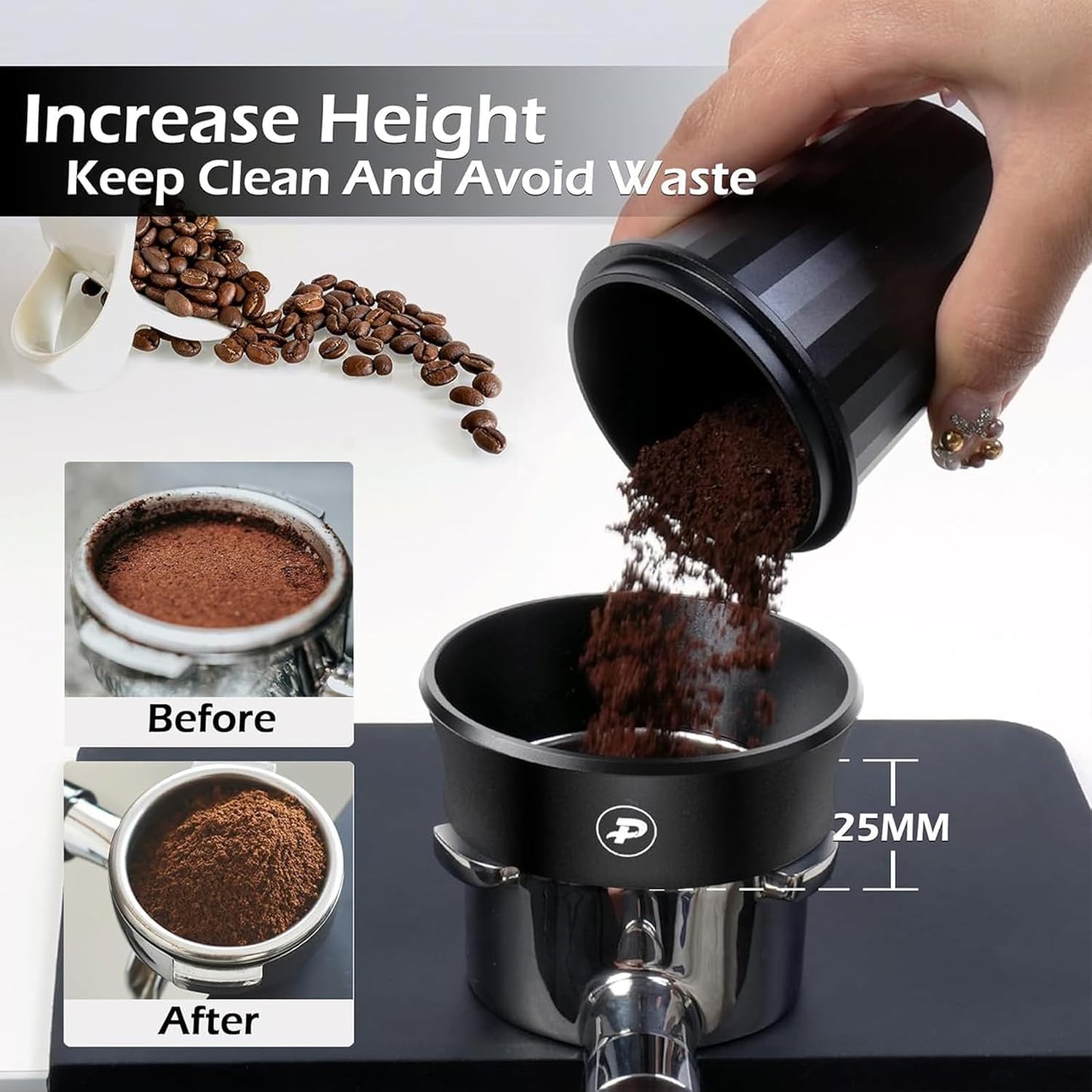 PUSEE 54mm Magnetic Dosing Funnel & Puck Screen Set 8 Magnetic Espresso Coffee Dosing Ring Reusable 1.7mm Puck Screen 316 Stainless Steel Fits All 54mm Portafilters Espresso Tools Espresso Accessories