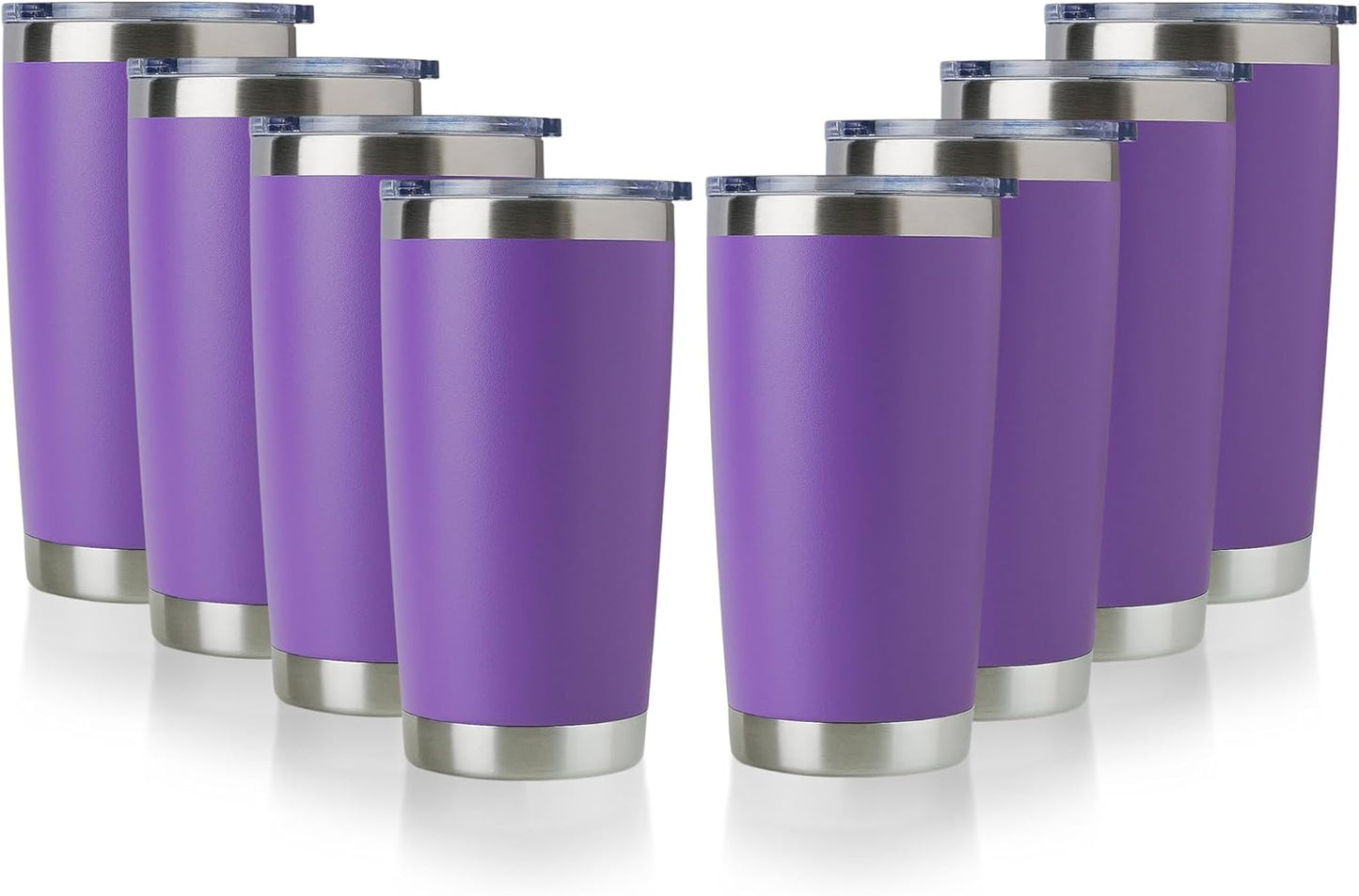 DOMICARE 20oz Stainless Steel Tumbler Bulk with Lid, Double Wall Vacuum Insulated Travel Mug, Powder Coated Coffee Cup (Powder Purple, 8)