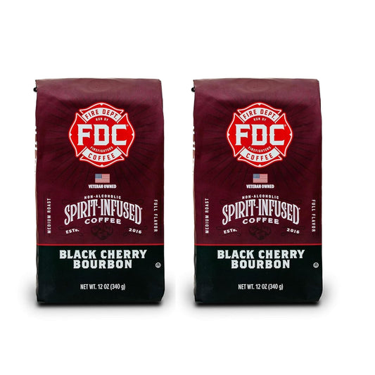 Fire Department Coffee - Black Cherry Bourbon Coffee - Gives Back to Firefighters - Premium Bourbon Infused Whole Bean - Non-Alcoholic - Roasted in the USA - Veteran Owned (12 oz, Pack of 2)