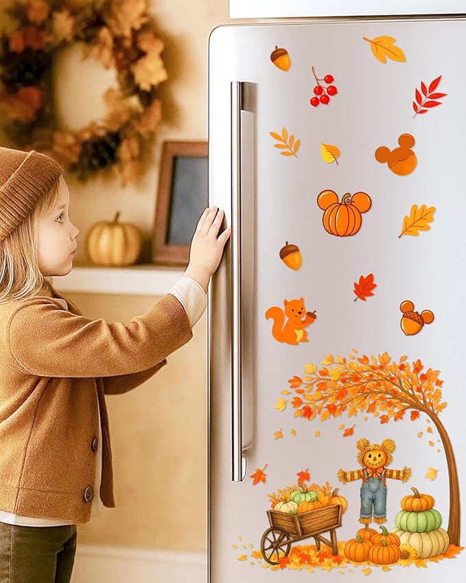 Fall Window Clings - 9 Sheets 149 Pcs Fall Decorations for Autumn Thanksgiving Harvest Home Party, Pumpkin Leaves Car Maple Castle Acorns Stickers for Glass, Double-Sided Static Window Decals