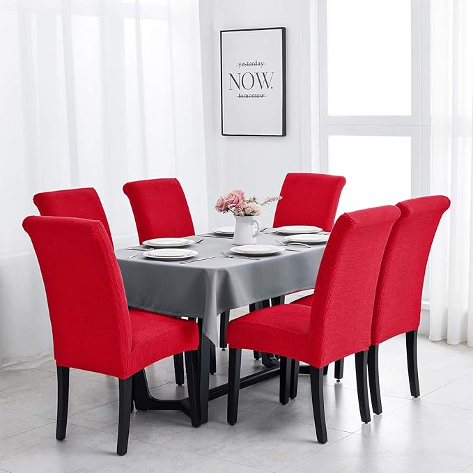 Joccun Chair Covers for Dining Room Set of 2, Dining Chair Slipcovers Stretch Dining Room Chair Covers Seat Protector,Washable Parsons Chair Cover for Home,Hotel,Banquet(Ruby,2 Pack)