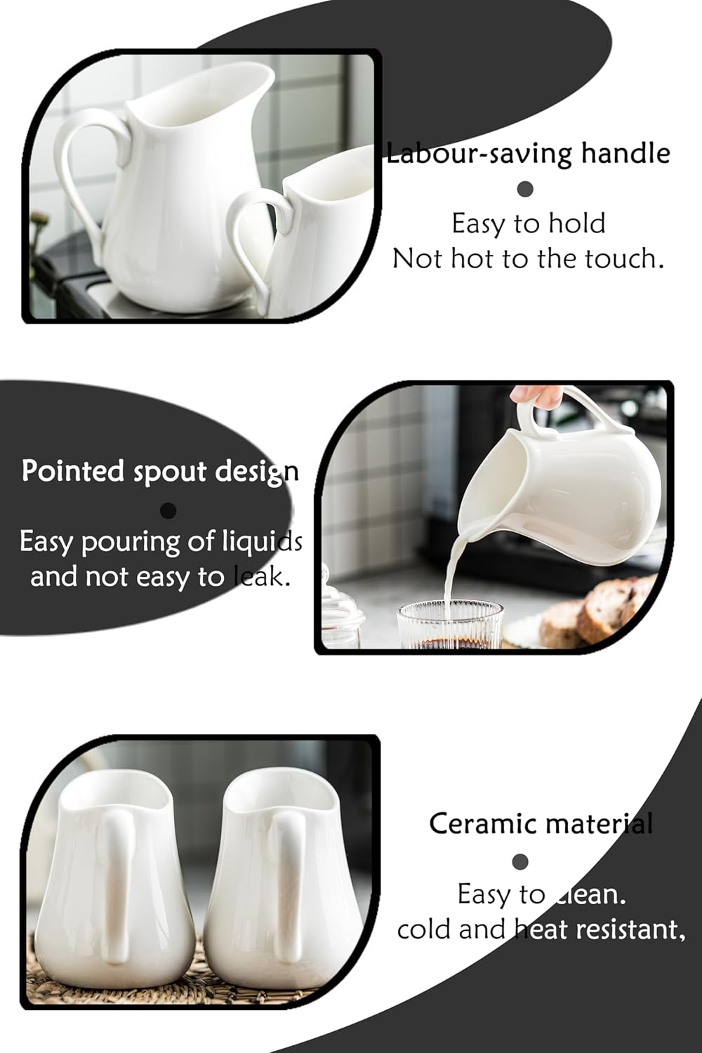 LYEOBOH 17 OZ Creamer Pitcher - Ceramics Creamer with Handle, Coffee Milk Pourer for Home Kitchen Microwave Dishwasher Freezer Safe, White
