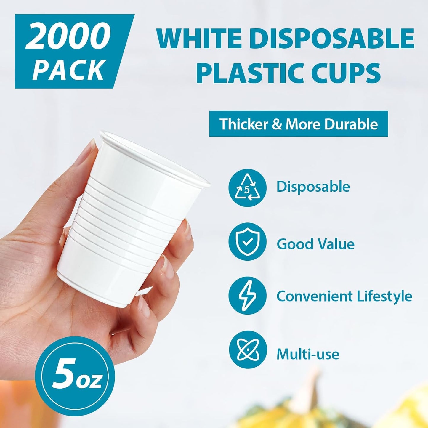 Lilymicky 2000 PACK 5 oz White Plastic Cups, 5 Ounce Disposable Plastic Bathroom Cups for Tasting, Drinking