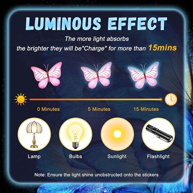 Glow in The Dark Butterfly Flower Wall Decals Glowing Luminous Butterflies Removable Self-Adhesive Wall Stickers for Girls Bedroom Nursery Living Room Decor 4 Sheets (Butterfly 2)