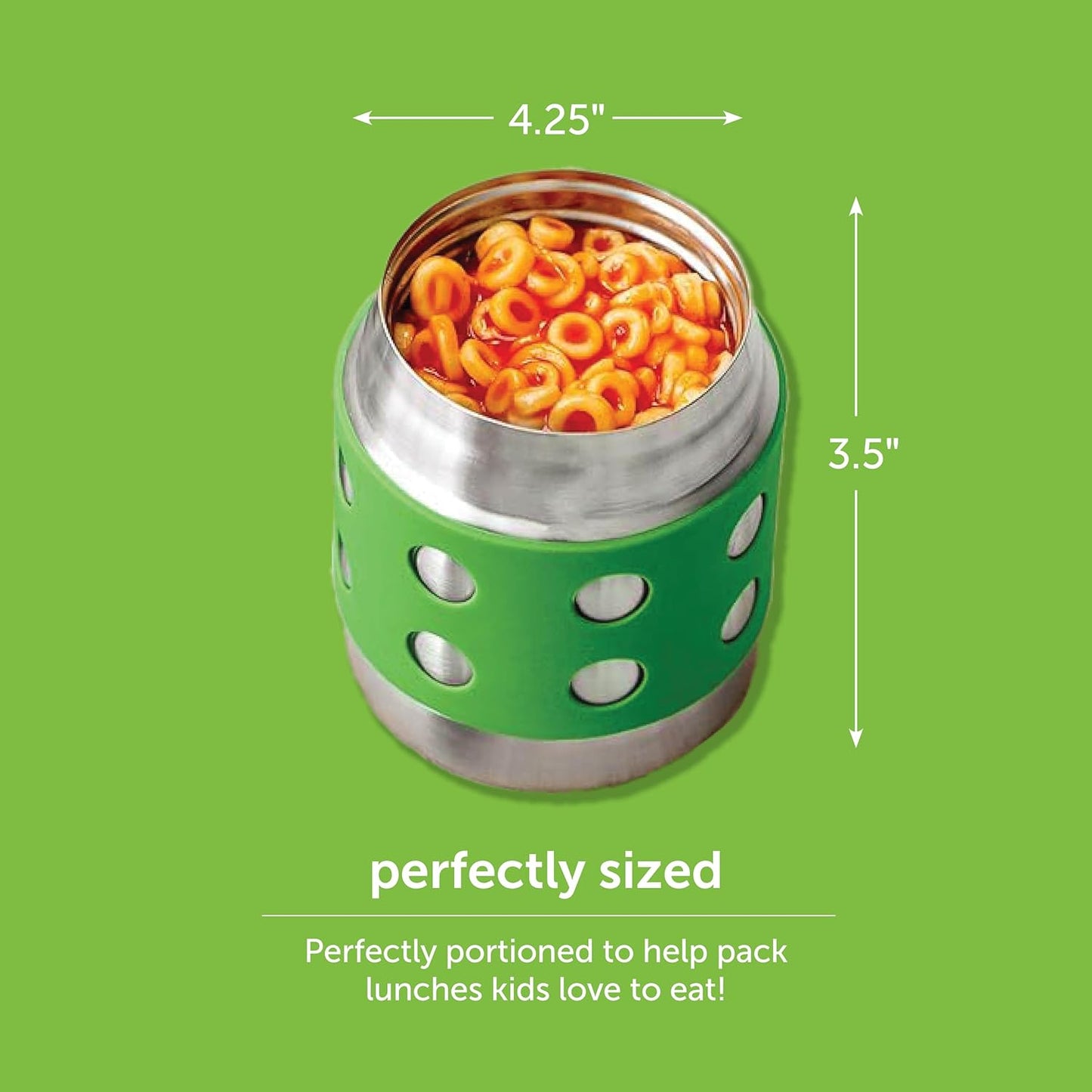 LunchBots Thermal 8 oz Triple Insulated Thermos - Hot 6 Hours or Cold 12 Hours - Leak Proof Thermos Soup Jar - All Stainless Interior - Navy Lid - Green Dots