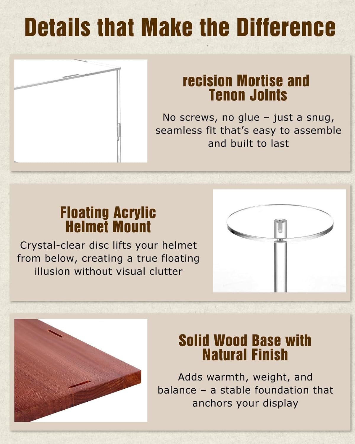 Mini Helmet Display Case - 7.1×5.3×5.9in Interior, 100% Wooden Base, Fits Football/Baseball Mini Helmets & Collectibles, High-Transparency Acrylic with UV Protection