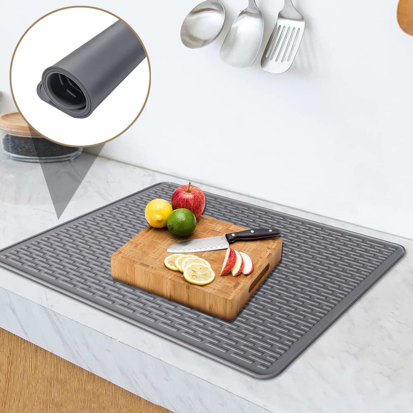 Golener Silicone Large Dish Drying Mat - 28" x 20" Stove Top Protector for Electric Stove, Food Grade, Foldable, Easy Clean, Heat-resistant Silicone Mat for Glass Stove Cooktop, Stove Top Cover, Grey