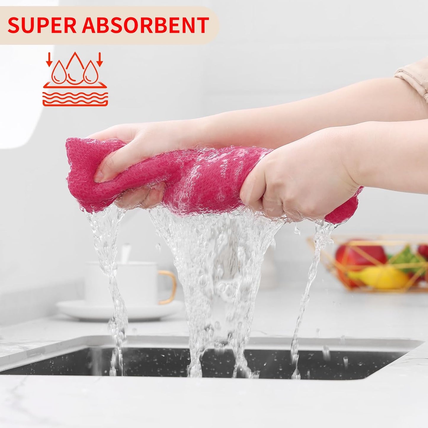 Homaxy 100% Cotton Waffle Weave Kitchen Dish Towels, Ultra Soft Absorbent Quick Drying Cleaning Towel, 13 x 28 Inches, 4-Pack, Hot Pink