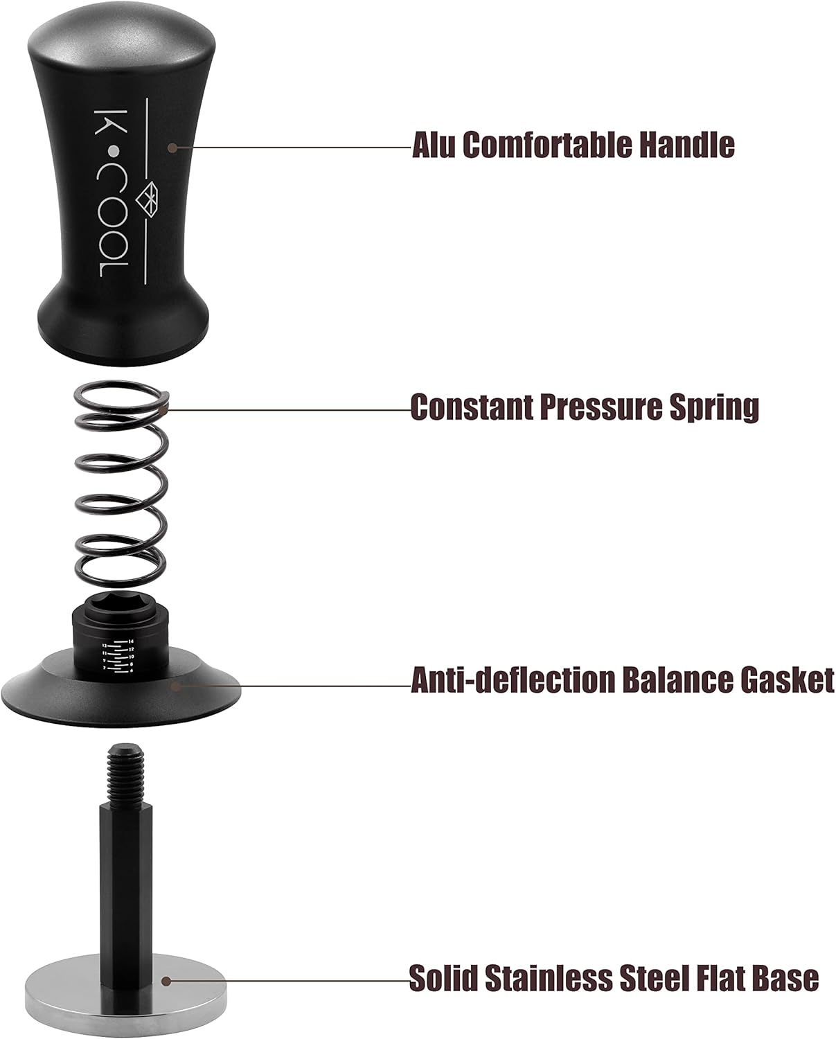 K COOL 58mm Espresso Tamper, Premium Barista Tools Coffee Tamper with Spring Loaded, Stainless Steel Base Tamper Compatible with Espresso Machine Rancilio, Gaggia Bottomless Portafilter (58mm, Black)