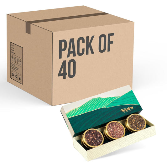 Teaniru, Novelty Tea Collection – Pack of 40 | Loose Leaf Tea Sampler Gift | 3 Flavored Tea - Black, Herbal & Green Tea | Loose Leaf Tea Gift Set for Corporate Gifting