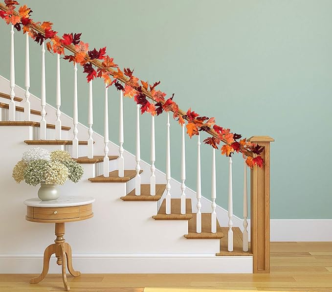 Lvydec 2 Pack Maple Leaves Fall Garland - 6ft/Strand Artificial Fall Foliage Garland Colorful Autumn Decoration for Home Wedding Party Thanksgiving