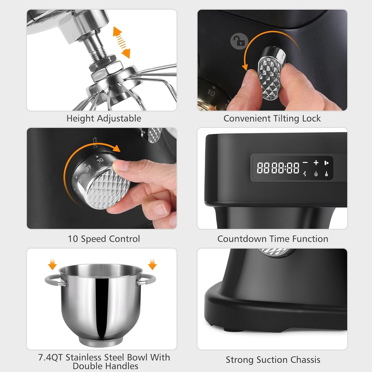 ZACME 7.4QT Household Stand Mixer 800W with Aluminum Die Casting Mixers Kitchen Electric Stand Mixer Metal Dough Mixer with Stainless Steel 7L Bowl, Dough Hook, Whisk and Beater