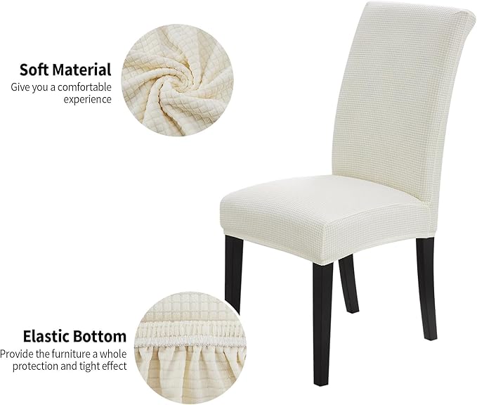 Joccun Dining Chair Slipcovers Set of 8, Stretch Dining Room Chair Covers, Washable Parsons Chair Cover, Ivory, 8 Pack