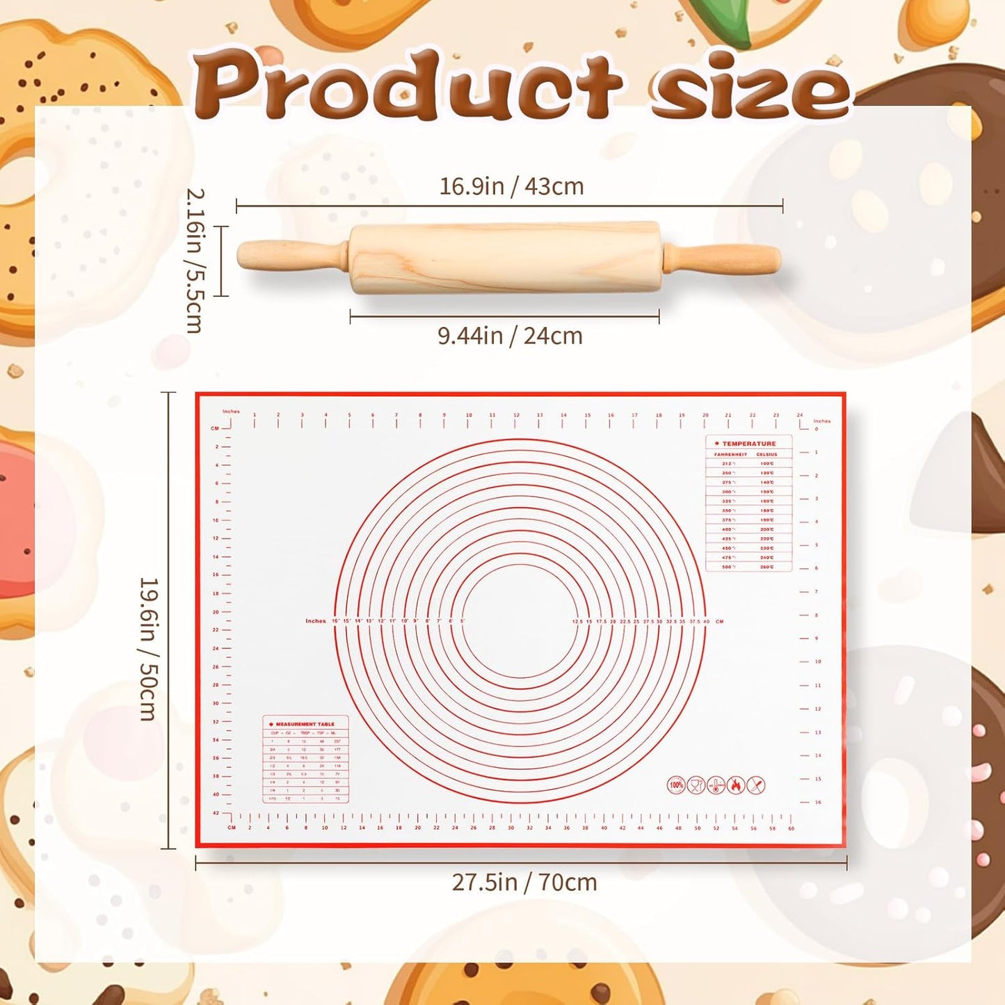 20 Pcs Rolling Pin Set Include 2 Classic Wood Dough Rollers 16 Adjustable Thickness Guide Rings 2 Pastry Mats Non slip Silicone Baking Essentials for Fondant Pasta Bread Pizza Pies Cookies